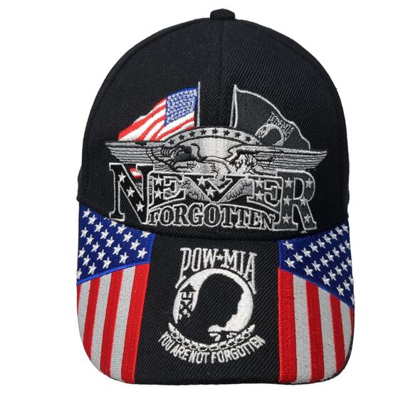 Never Forgotten Pow Mia U.S. Flag Snapback Cap Black One Size Hot Leathers - Picture 1 of 10